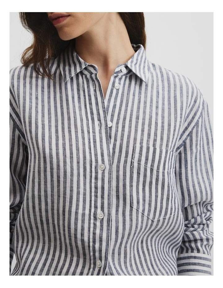 Organically Grown Linen Stripe Shirt in Navy Stripe image 2