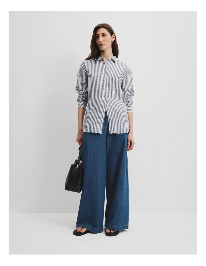 Organically Grown Linen Stripe Shirt in Navy Stripe image 3