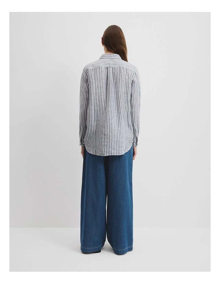 Organically Grown Linen Stripe Shirt in Navy Stripe image 4