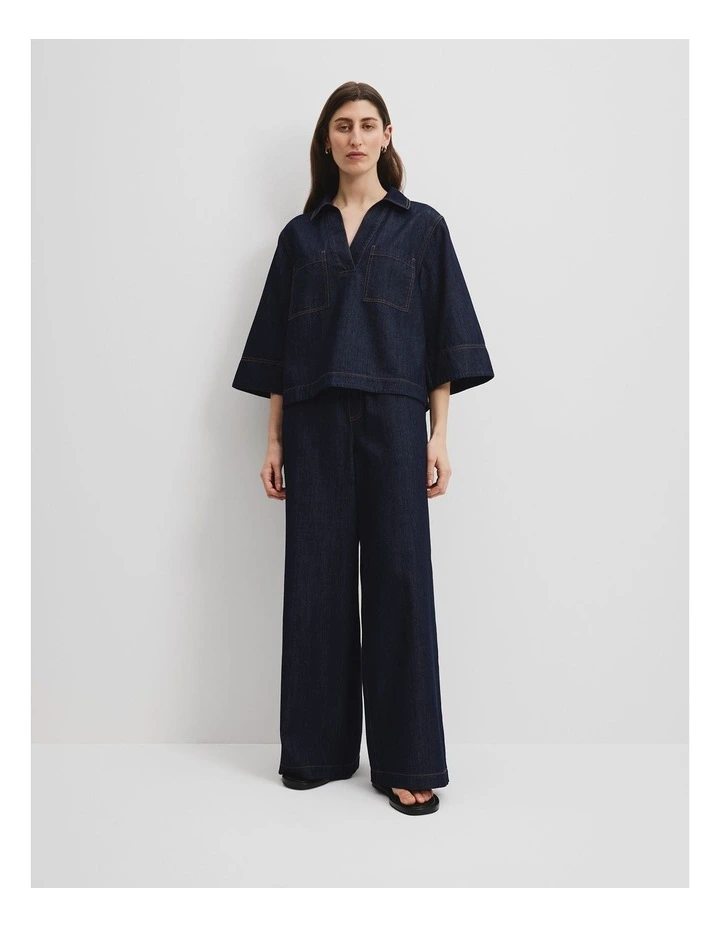 Chambray Short Sleeve Popover in Dark Indigo image 2