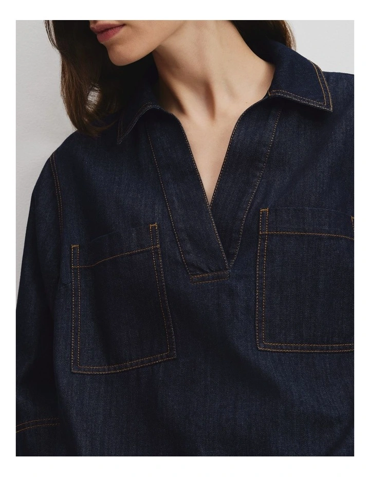 Chambray Short Sleeve Popover in Dark Indigo image 3