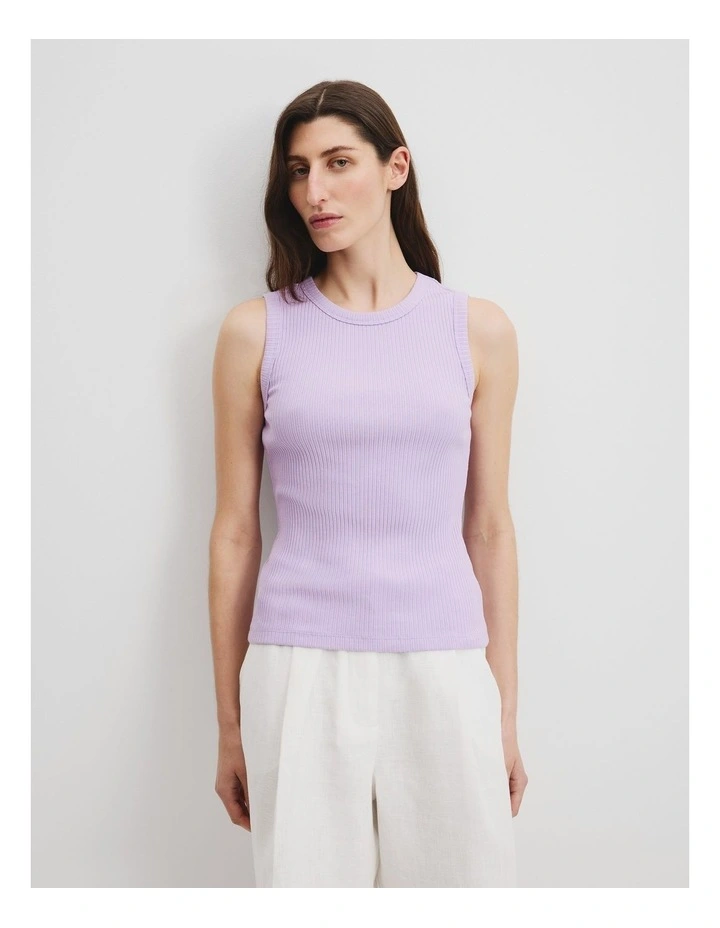 Australian Cotton Blend High Neck Rib Tank in Wisteria image 1