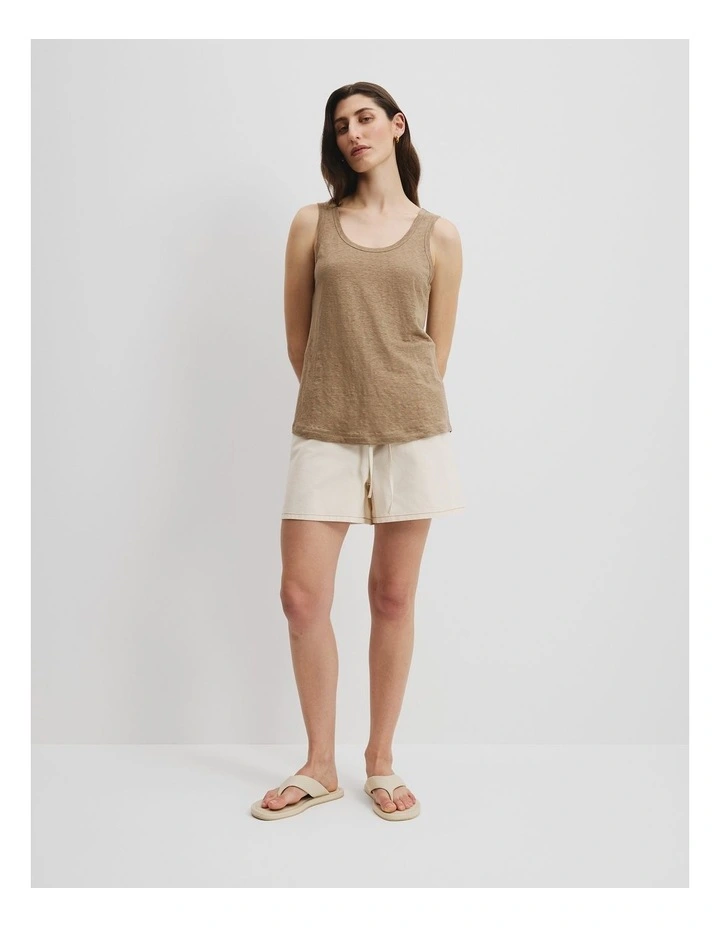 Linen Jersey Tank in Praline image 3