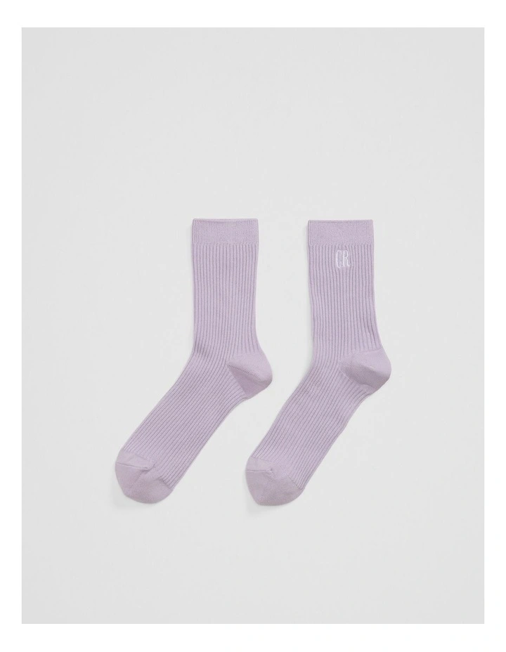 Australian Cotton Blend Ribbed Three Quarter Crew Sock in Wisteria image 1