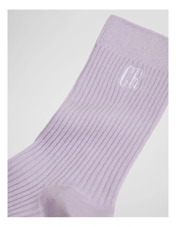 Australian Cotton Blend Ribbed Three Quarter Crew Sock in Wisteria image 2
