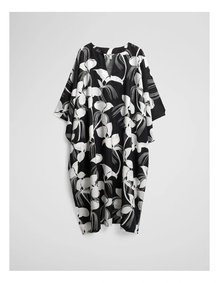 Cotton Print Kaftan in Black image 1