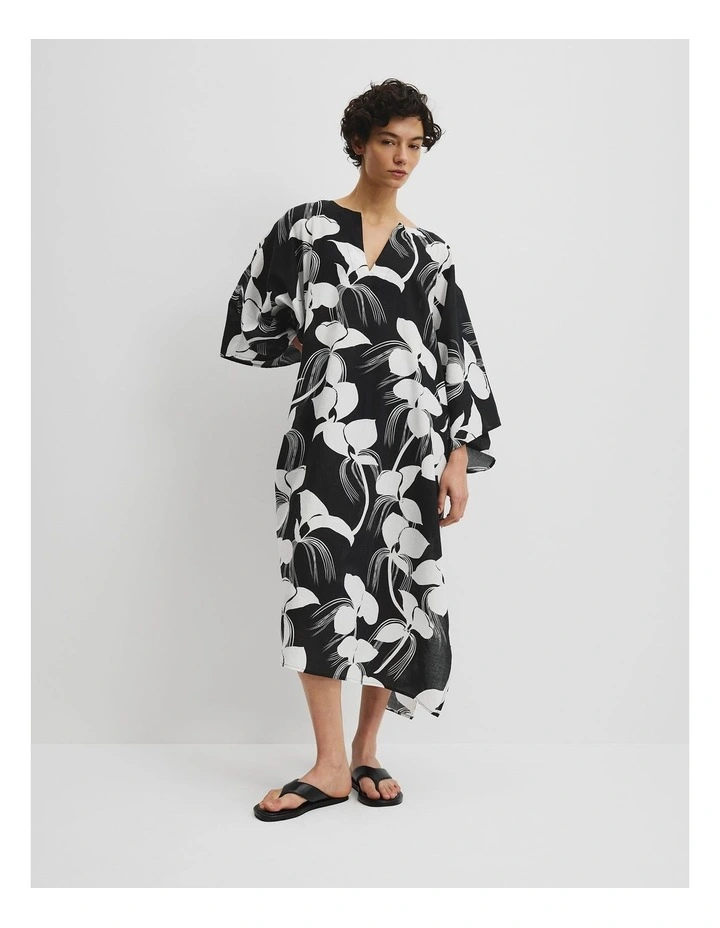 Cotton Print Kaftan in Black image 2