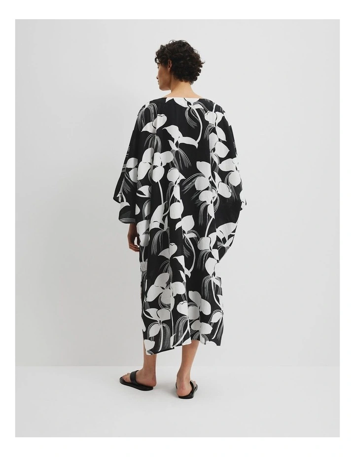 Cotton Print Kaftan in Black image 3