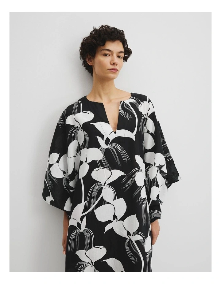 Cotton Print Kaftan in Black image 5
