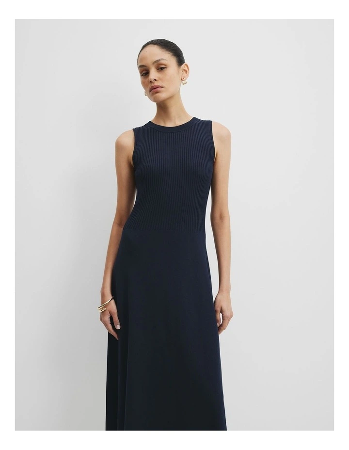 Spliced Knit Dress in Navy image 1