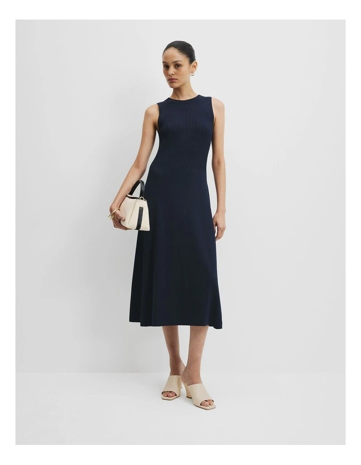 Spliced Knit Dress in Navy image 2
