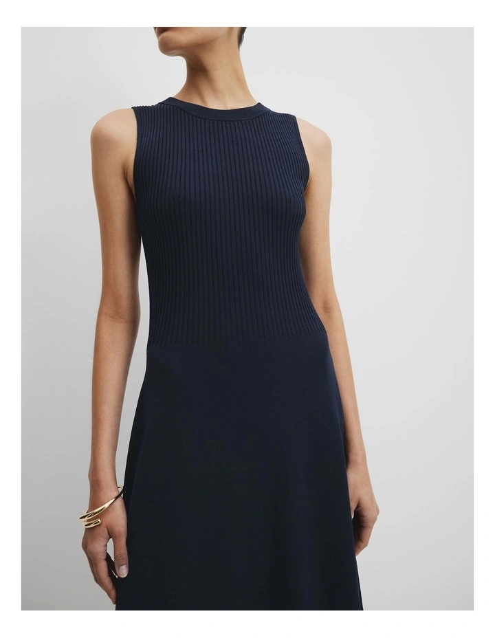 Spliced Knit Dress in Navy image 3