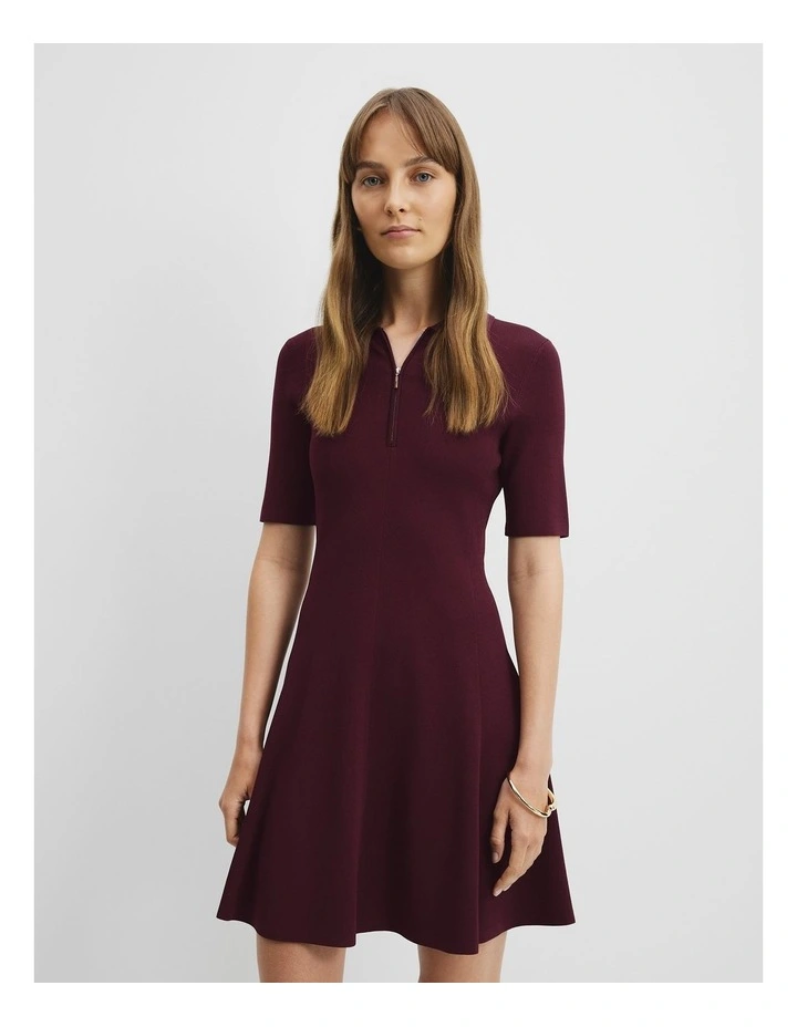 Compact Knit Mini Dress in Bordeaux image 2