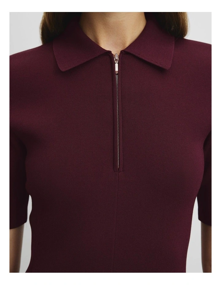 Compact Knit Mini Dress in Bordeaux image 3