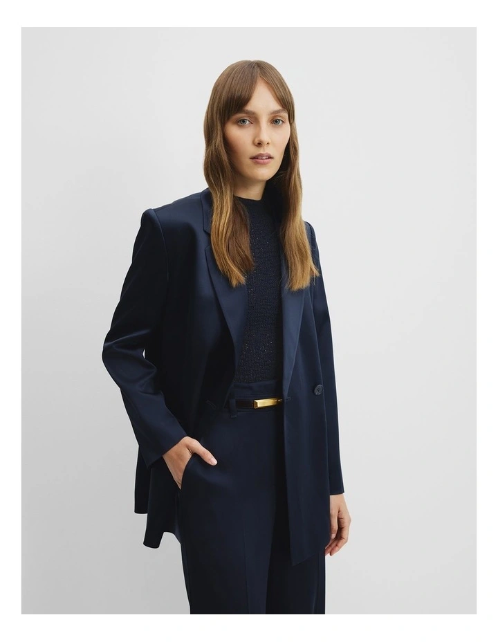 Satin Tux Blazer in Navy image 1
