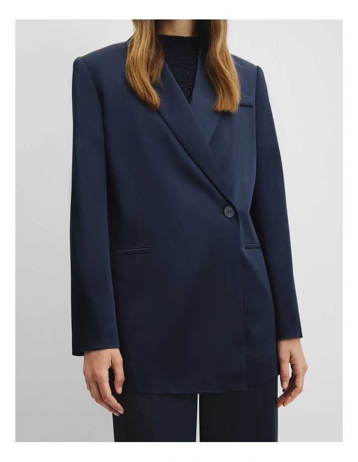 Satin Tux Blazer in Navy image 3