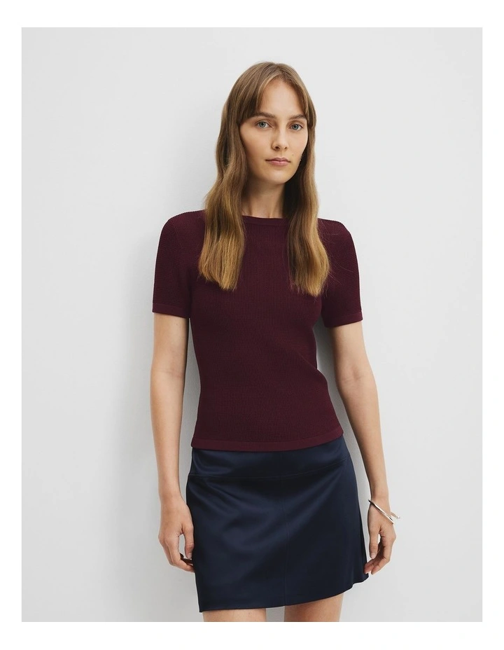 Waffle Knit T-shirt in Bordeaux image 1