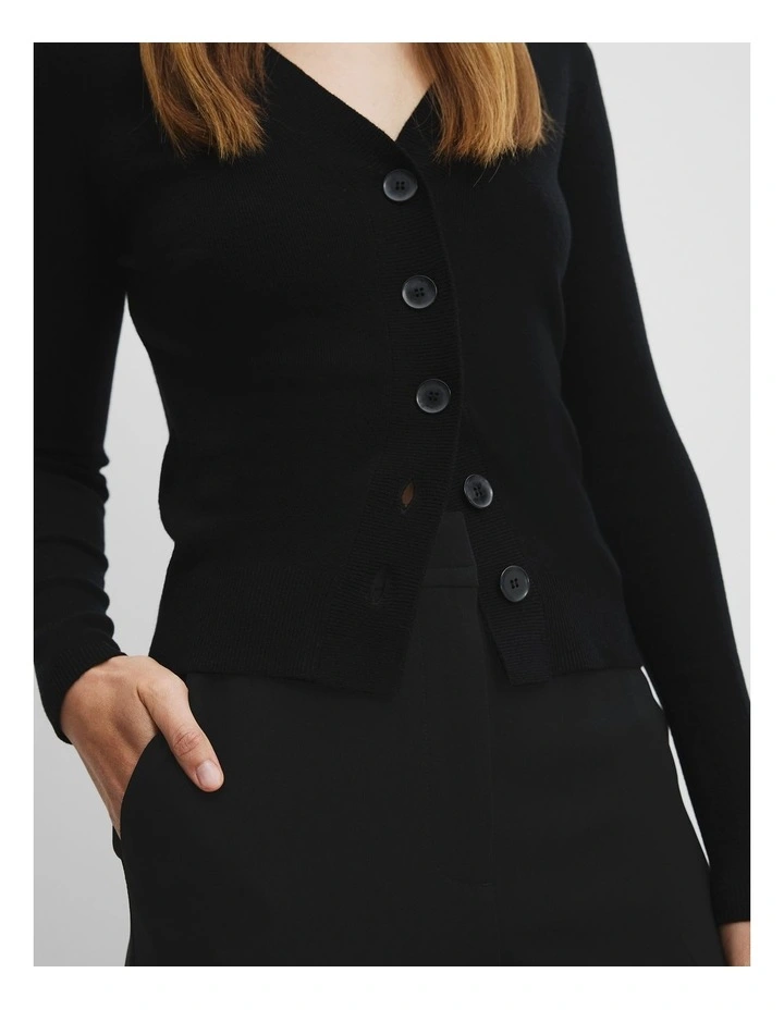 Australian Merino Wool Silk Cardigan in Black image 2