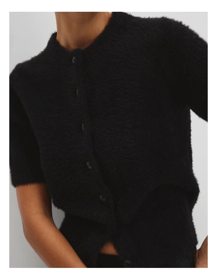 Fluffy Button Detail Knit in Black image 3