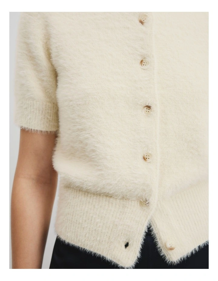 Fluffy Button Detail Knit in Bone image 2