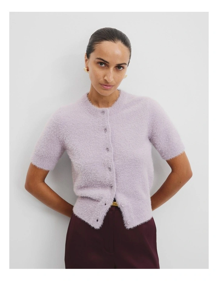 Fluffy Button Detail Knit in Heather image 1