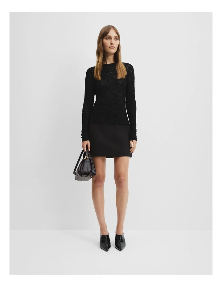 Lace Knit Long Sleeve T-shirt in Black image 1
