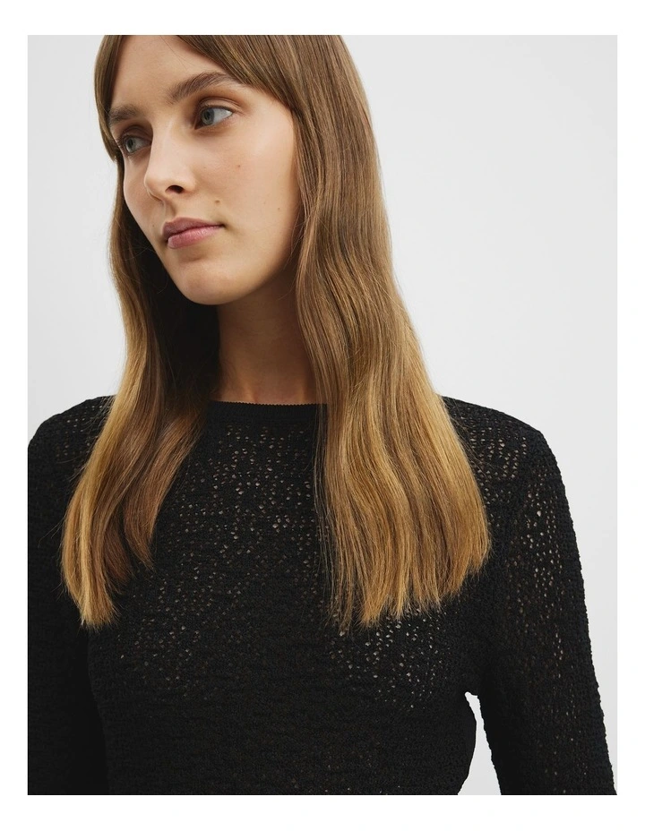 Lace Knit Long Sleeve T-shirt in Black image 2