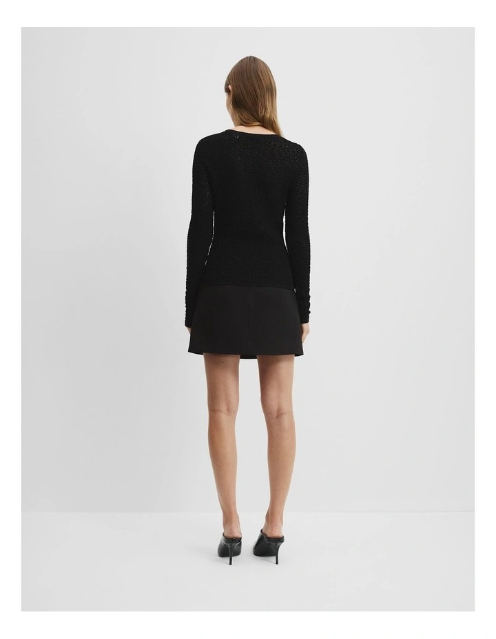 Lace Knit Long Sleeve T-shirt in Black image 4