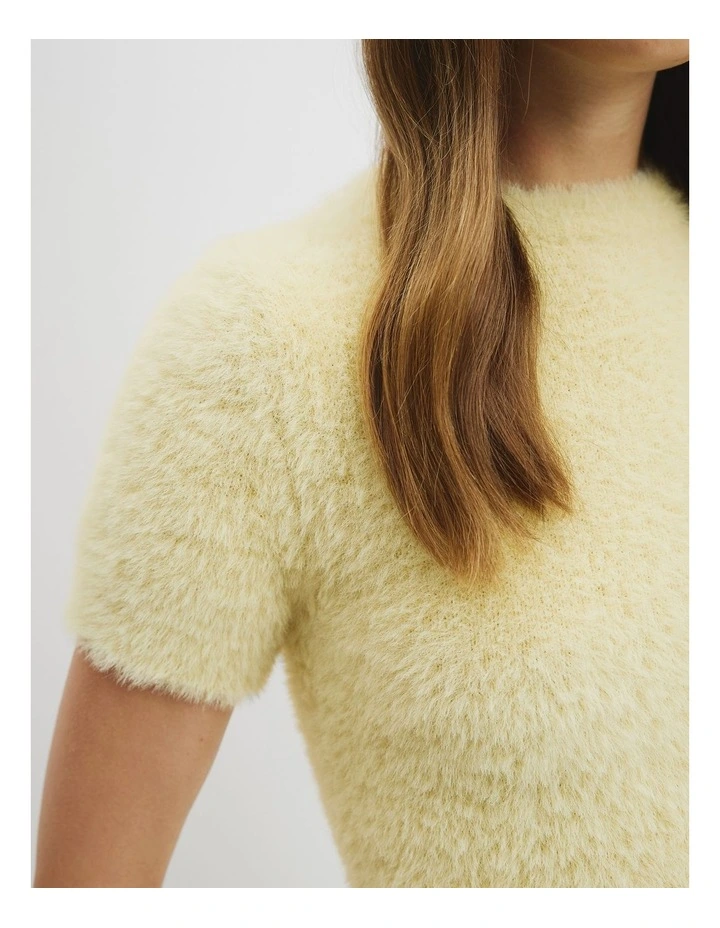 Fluffy Knit Short Sleeve Top in Butter image 2