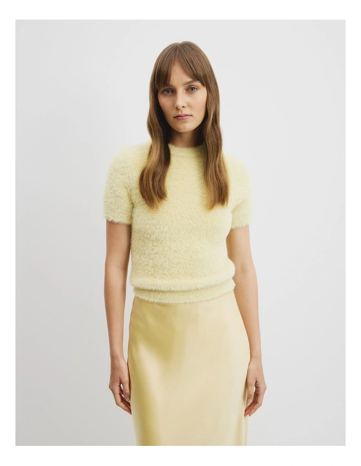 Fluffy Knit Short Sleeve Top in Butter image 3