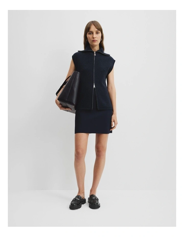 Organically Grown Cotton Knit Bomber Vest in Navy image 1