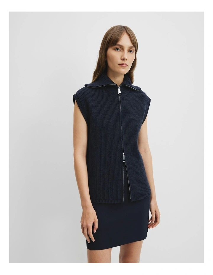 Organically Grown Cotton Knit Bomber Vest in Navy image 2