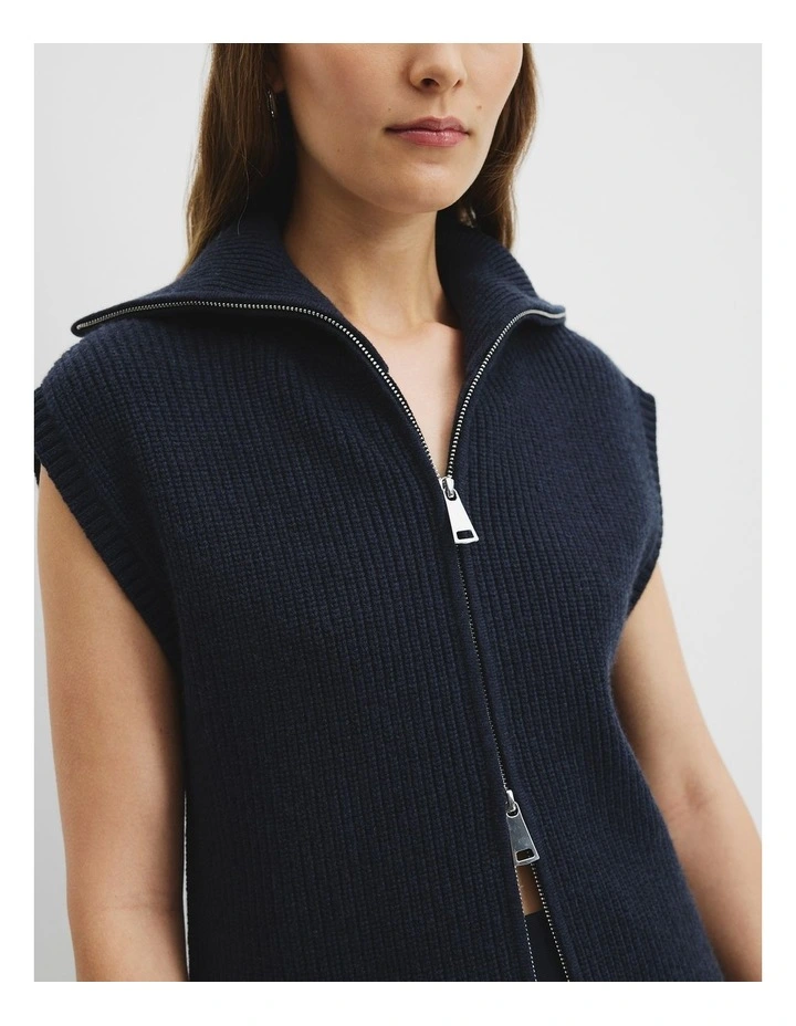 Organically Grown Cotton Knit Bomber Vest in Navy image 3