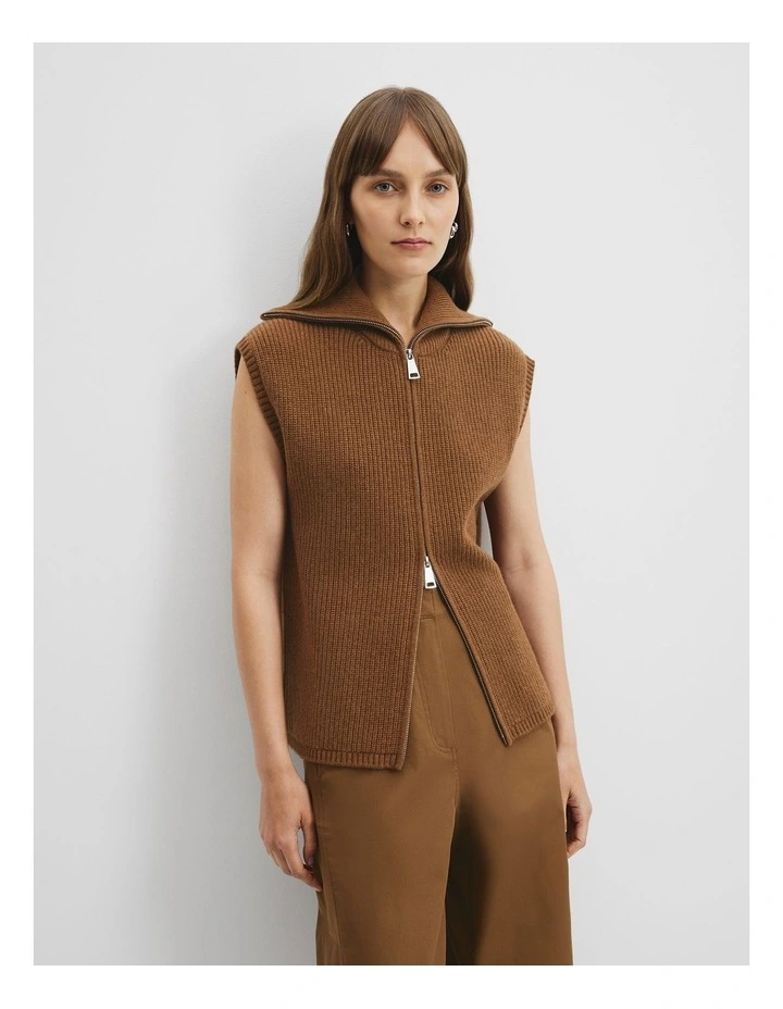 Organically Grown Cotton Knit Bomber Vest in Hazelnut Marle image 1