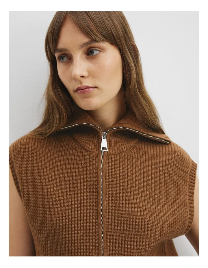 Organically Grown Cotton Knit Bomber Vest in Hazelnut Marle image 2