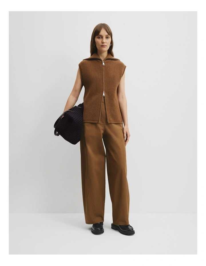 Organically Grown Cotton Knit Bomber Vest in Hazelnut Marle image 3