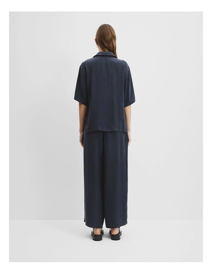 Cupro Button Front Top in Navy image 4