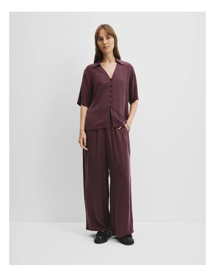 Cupro Button Front Top in Bordeaux image 2