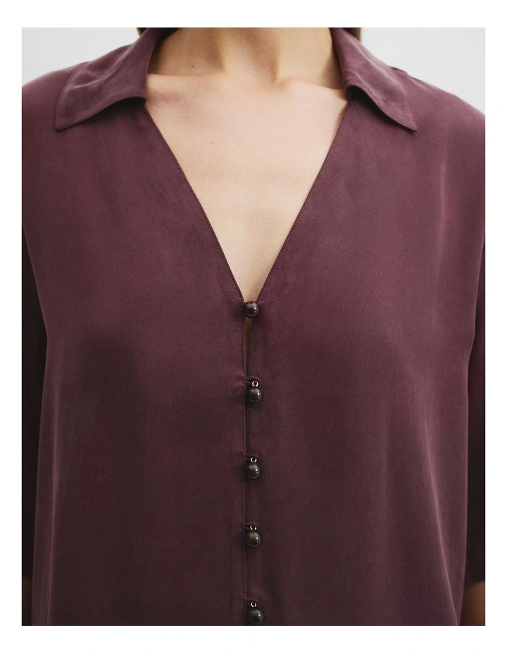 Cupro Button Front Top in Bordeaux image 3