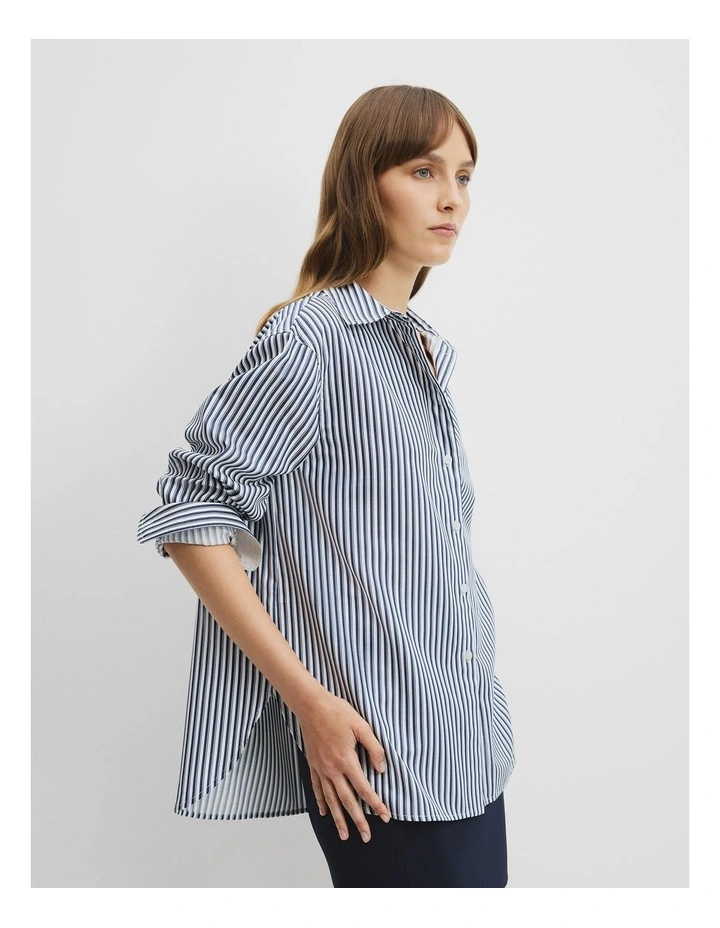 Australian Cotton Stripe Shirt in Navy Stripe image 2