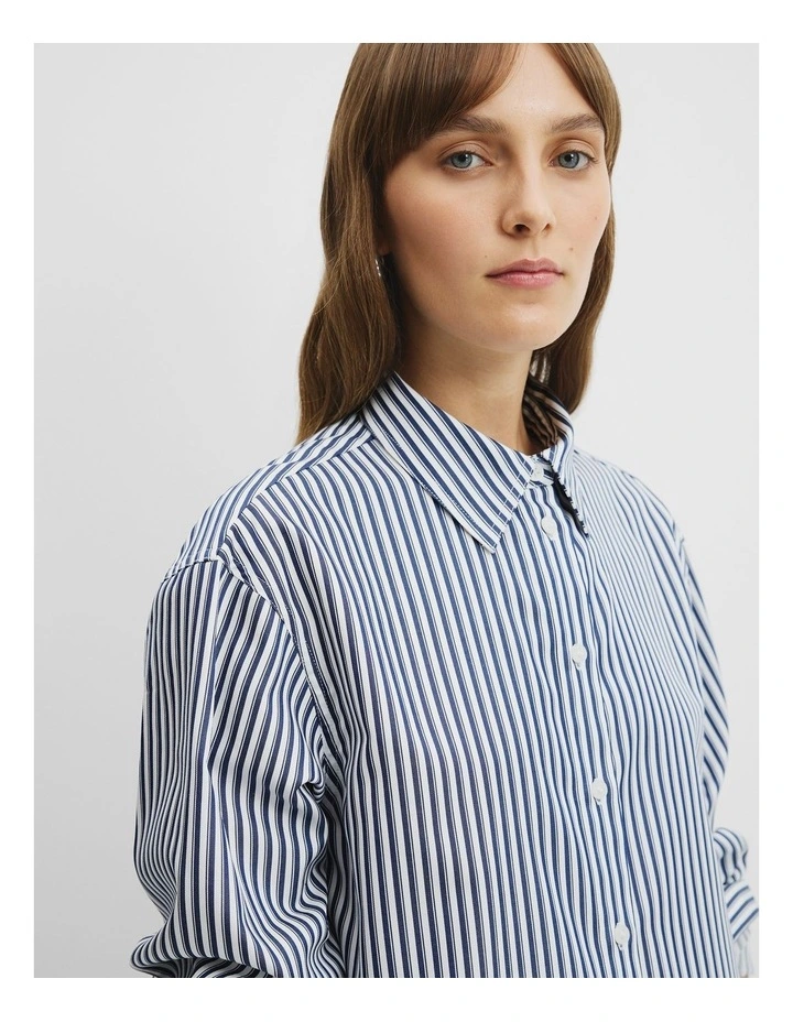Australian Cotton Stripe Shirt in Navy Stripe image 3