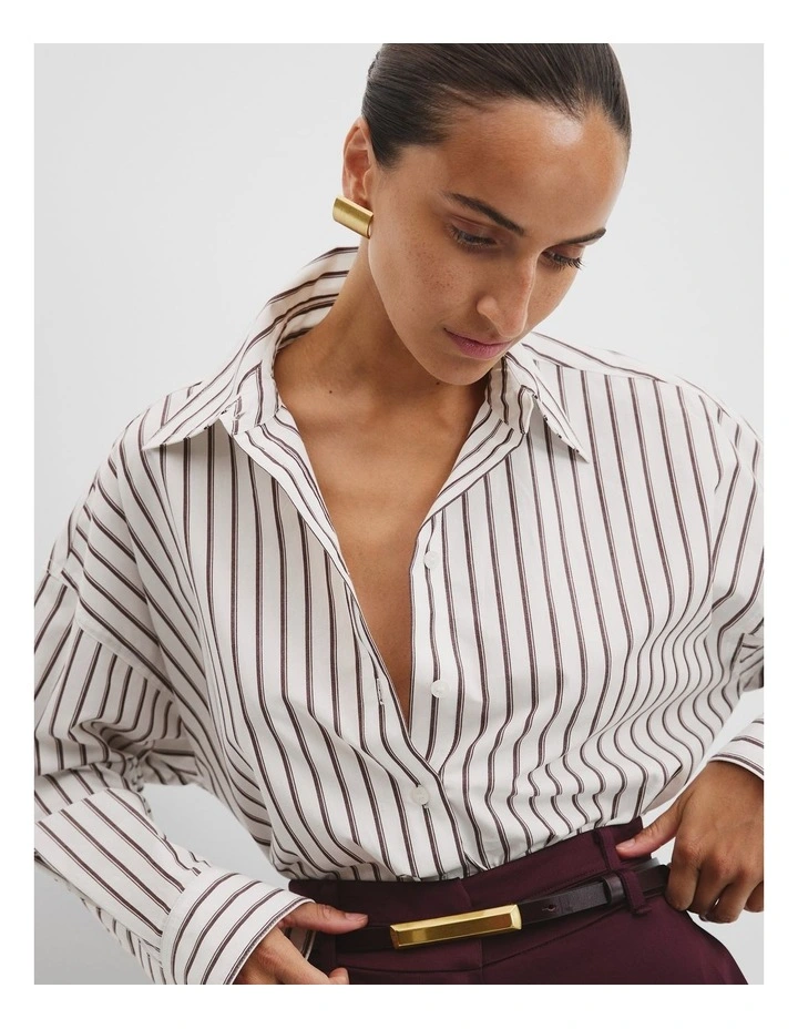 Australian Cotton Multi Stripe Shirt in Bordeaux Stripe image 1
