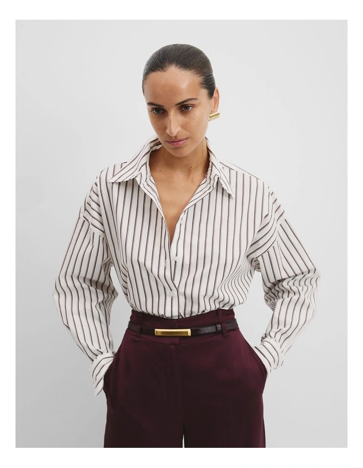 Australian Cotton Multi Stripe Shirt in Bordeaux Stripe image 2