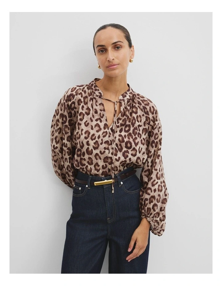 Ramie Print Long Sleeve Blouse in Multi image 3