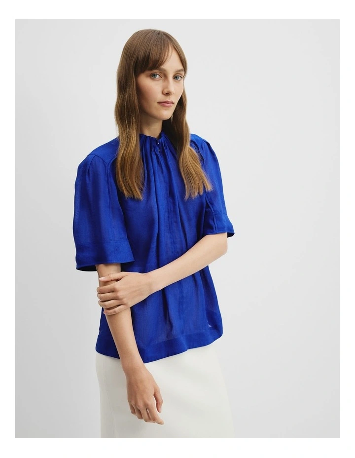 Gathered Short Sleeve Blouse in Royal Blue image 1