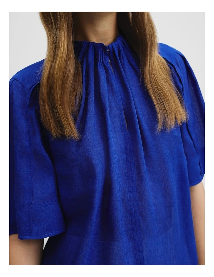 Gathered Short Sleeve Blouse in Royal Blue image 2