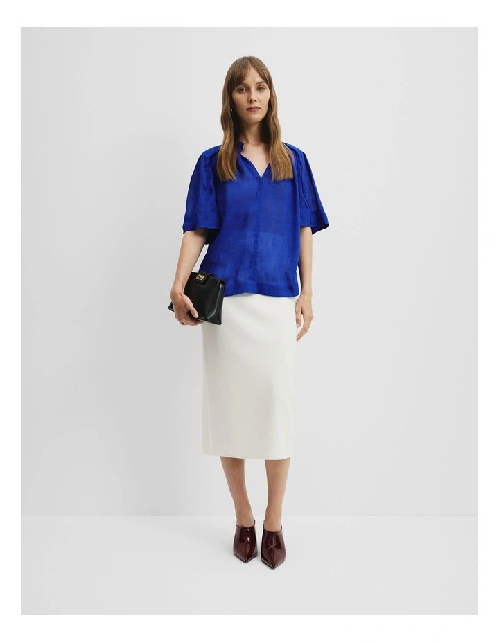 Gathered Short Sleeve Blouse in Royal Blue image 3