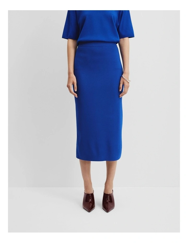 Compact Midi Knit Skirt in Royal Blue image 2