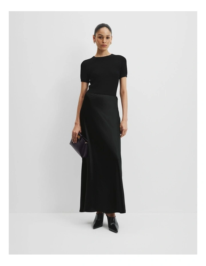 Satin Bias Skirt in Black image 1