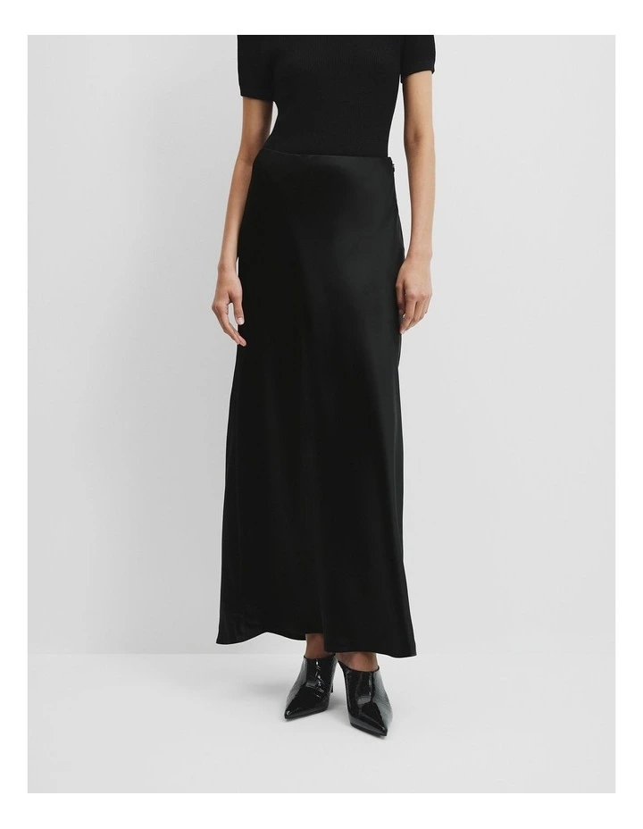 Satin Bias Skirt in Black image 2